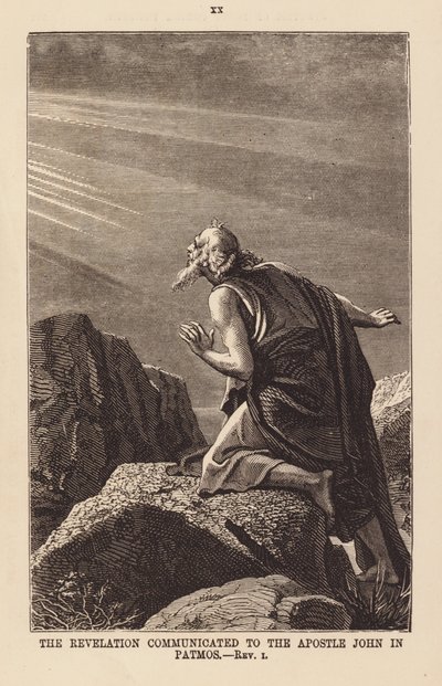 El Apocalipsis comunicado al apóstol Juan en Patmos (grabado) de English School