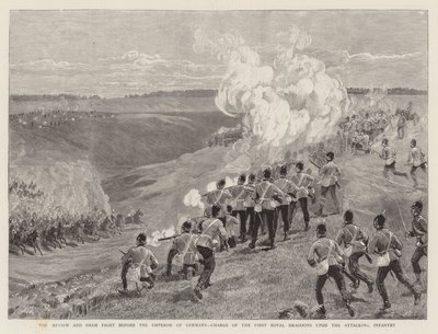 La revisión y simulacro de combate ante el Emperador de Alemania, carga de los Primeros Dragones Reales sobre la infantería atacante de English School