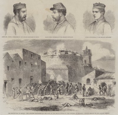 La revolución en Sicilia, el batallón inglés al pie de la Torre Redonda de la Ciudadela de Melazzo de English School