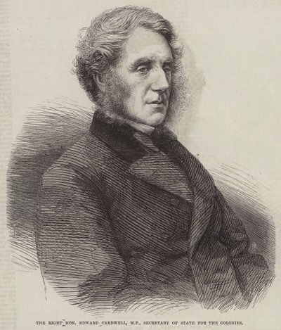 El Muy Honorable Edward Cardwell, MP, Secretario de Estado para las Colonias de English School