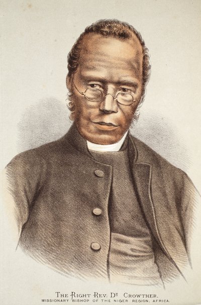 El Reverendo Dr. Crowther, ilustración de The Pictorial Edition of the Life and Discoveries of David Livingstone por J. Ewing Richie, pub. por A. Fullarton & Co., 1876 de English School