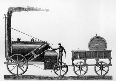 El Cohete, locomotora de vapor diseñada y construida por George y Robert Stephenson en 1829 para el ferrocarril Liverpool-Manchester de English School