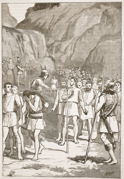 Los romanos pasando bajo el yugo en las Horcas Caudinas de English School