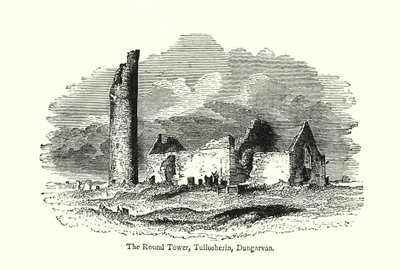 La Torre Redonda, Tullosherin, Dungarvan (grabado) de English School