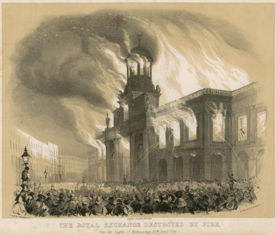 El Royal Exchange, Londres, destruido por fuego la noche del 10 de enero de 1838 de English School