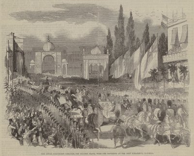 La procesión real a través de la Gran Plaza, con los pabellones en el puerto de Scharbeck, Bruselas de English School