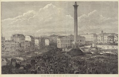 La revisión real de tropas de Egipto, la escena en Trafalgar-Square de English School