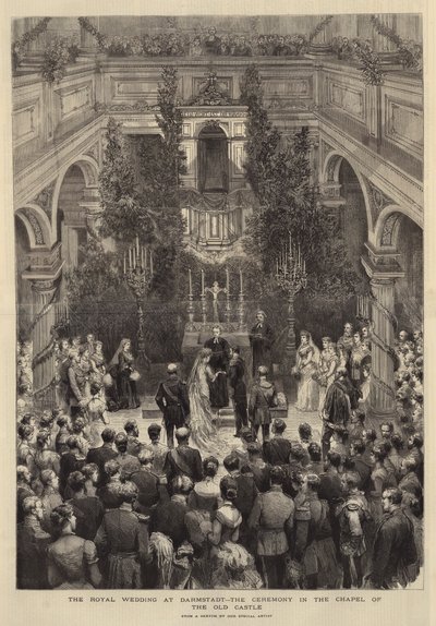 La Boda Real en Darmstadt, la Ceremonia en la Capilla del Castillo Viejo (grabado) de English School