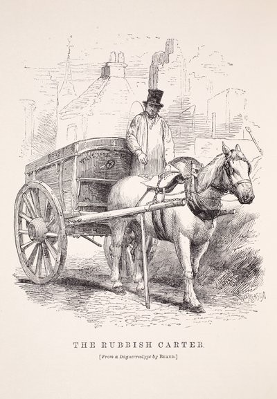 El cartero de basura, ilustración de London Labour and London Poor de Henry Mayhew, pub. 1862 de English School