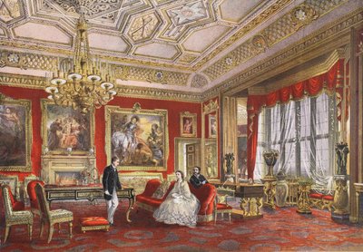 La Sala Rubens, Castillo de Windsor, de A Memorial of the Marriage of Edward VII and Alexandra of Denmark, pub. 1864 de English School