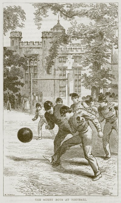 Los Chicos de Rugby en el Fútbol, ilustración de The Boys Own Volume, c.1860 de English School