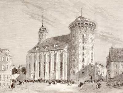 El Rundetarn o Torre Redonda en Copenhague, Dinamarca, en el siglo XIX (litografía) de English School