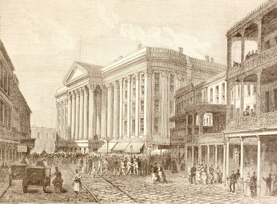 El Hotel Saint Charles en la calle St. Charles, Nueva Orleans en la década de 1880 (litografía) de English School
