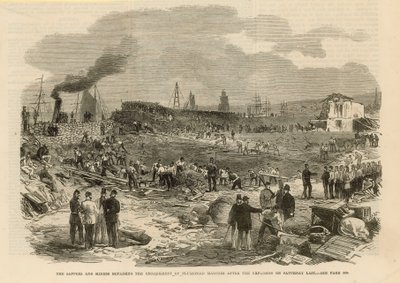 Los Zapadores y Mineros reparando el dique de los Pantanos de Plumstead de English School