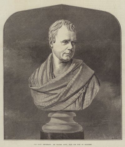 El Centenario de Scott, Sir Walter Scott, del Busto de Chantrey (grabado) de English School