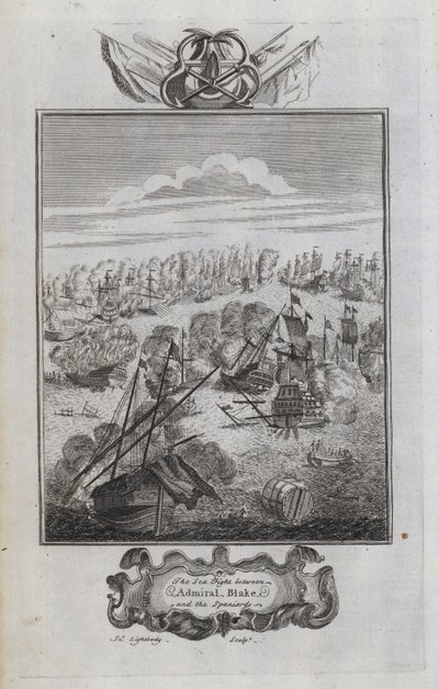 La batalla naval entre el almirante Blake y los españoles (grabado) de English School