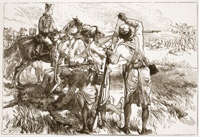 Los Sepoys en Buxar, ilustración de Cassells Illustrated History of India de James Grant, pub. 1879 de English School