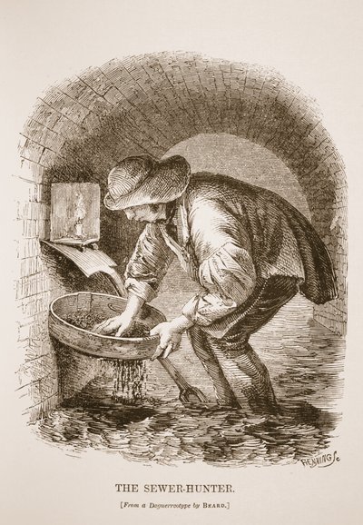 El cazador de alcantarillas, ilustración de London Labour and London Poor de Henry Mayhew, pub. 1862 de English School