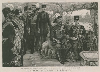 El Shah y el Príncipe de Gales pasando por el Támesis a bordo del Duque de Edimburgo de English School