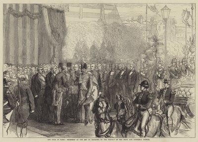 El Shah en París, recepción en el Arco de Triunfo por el Prefecto del Sena y el Consejo Municipal de English School