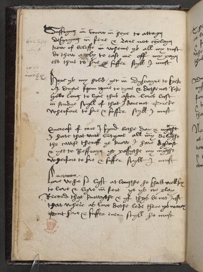 El acróstico de Sheltun, del "Manuscrito de Devonshire", Add MS 17492, f.6v (pluma y tinta sobre papel) de English School