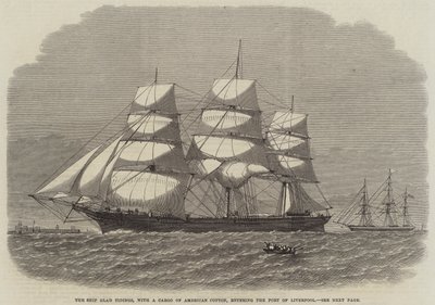 El Barco Glad Tidings, con un Cargamento de Algodón Americano, entrando en el Puerto de Liverpool de English School