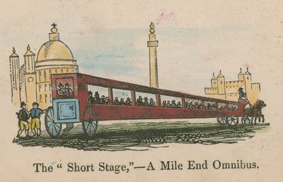 El corto trayecto - un ómnibus de Mile End; caricatura de English School