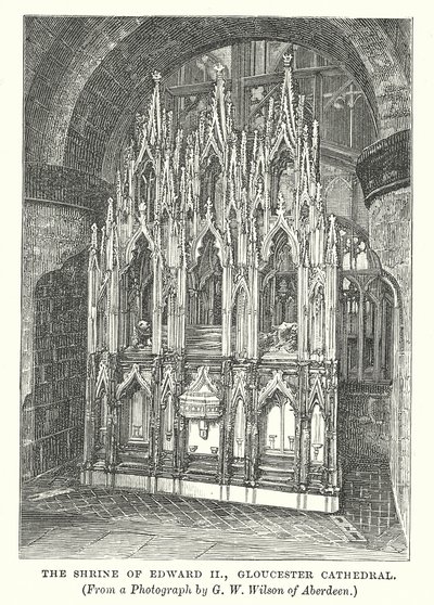 El Santuario de Eduardo II, Catedral de Gloucester (grabado) de English School