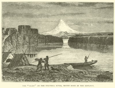 Las losas en el río Columbia, Monte Hood en la distancia de English School