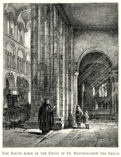 La nave sur del coro de San Bartolomé el Grande (grabado) de English School