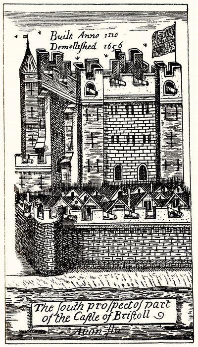 La perspectiva sur de parte del castillo de Bristoll, pub. 1893 de English School