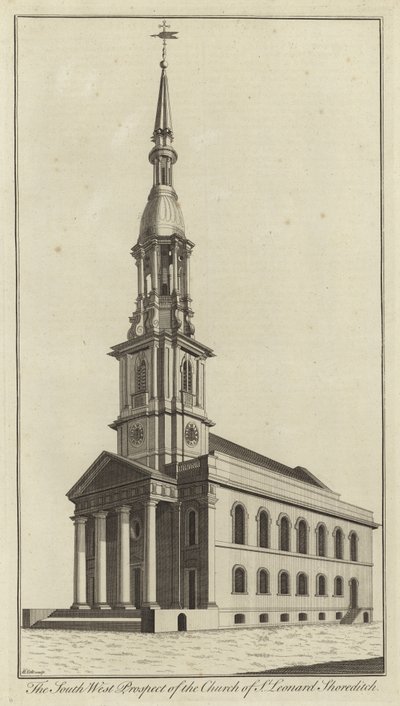 Vista Suroeste de la Iglesia de San Leonardo, Shoreditch de English School