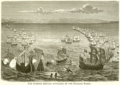 La Armada Española atacada por la flota inglesa de English School