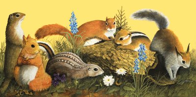 La familia ardilla, ilustración de "Érase una vez" (gouache sobre papel) de English School