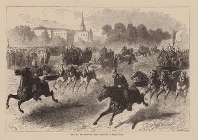 El Cuerpo de Bomberos de San Petersburgo, un día de campo (grabado) de English School
