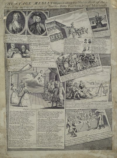 El Popurrí del Escenario representando el gusto educado de la ciudad y los méritos incomparables del poeta G., Polly Peachum y el Capitán Macheath, c.1728 de English School