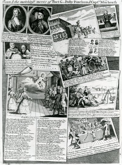 El popurrí del escenario que representa el gusto educado de la ciudad y los méritos incomparables del poeta G., Polly Peachum y el Capitán Macheath, c.1728 de English School