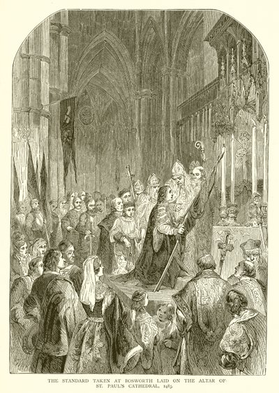 El Estandarte tomado en Bosworth colocado en el Altar de la Catedral de San Pablo, 1485 de English School