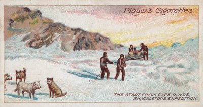 La salida desde Cape Royds, Expedición de Shackleton (cromolitografía) de English School