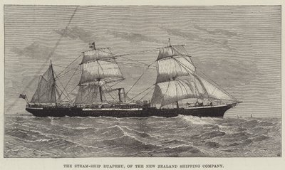 El Barco de Vapor Ruapehu, de la Compañía de Navegación de Nueva Zelanda (grabado) de English School