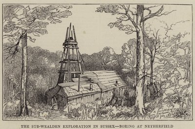 La Exploración Sub-Wealden en Sussex, Perforación en Netherfield (grabado) de English School