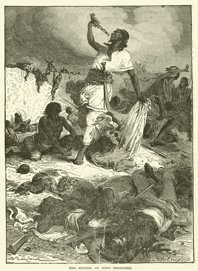 El suicidio del rey Teodoro (grabado) de English School