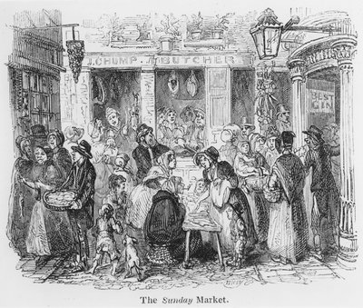 El mercado dominical, Londres (grabado) de English School