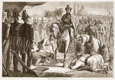 La Rendición de Moolraj, ilustración de la Historia Ilustrada de Inglaterra de Cassell de English School