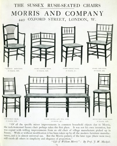 Las sillas Sussex Rush-Seated, hechas por Morris and Company de English School