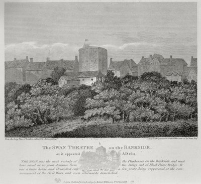 El Teatro del Cisne en Bankside como apareció en 1614, publicado 1809 de English School