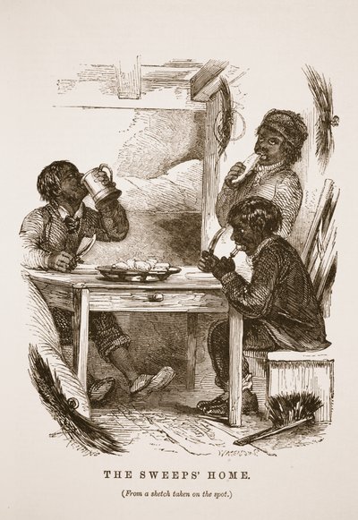 El hogar de los deshollinadores, ilustración de London Labour and London Poor de Henry Mayhew, pub. 1862 de English School