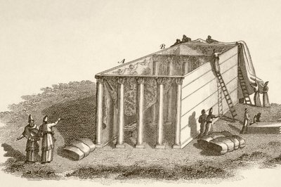 El Tabernáculo en el desierto al descubierto (litografía) de English School