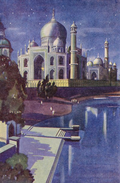 El Taj Mahal (litografía en color) de English School
