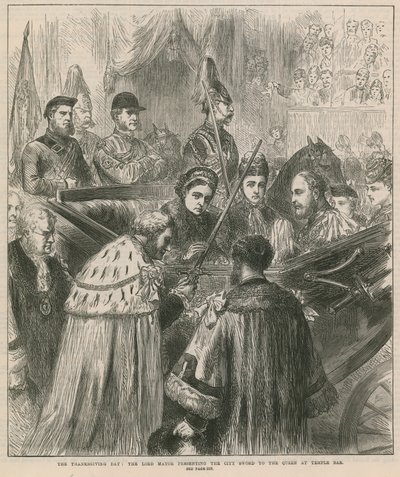 El Día de Acción de Gracias: El Alcalde presentando la Espada de la Ciudad a la Reina en Temple Bar de English School